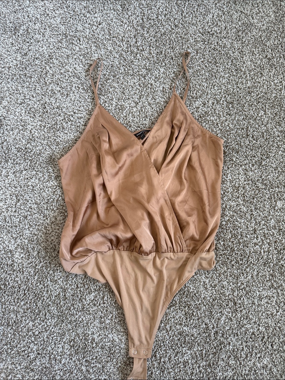 Express Satin Tan wrap V-Neck Bodysuit